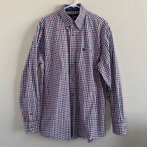 George Straight Men's Checkered Long Sleeve Button Down Shirt 100% Cotton EUC